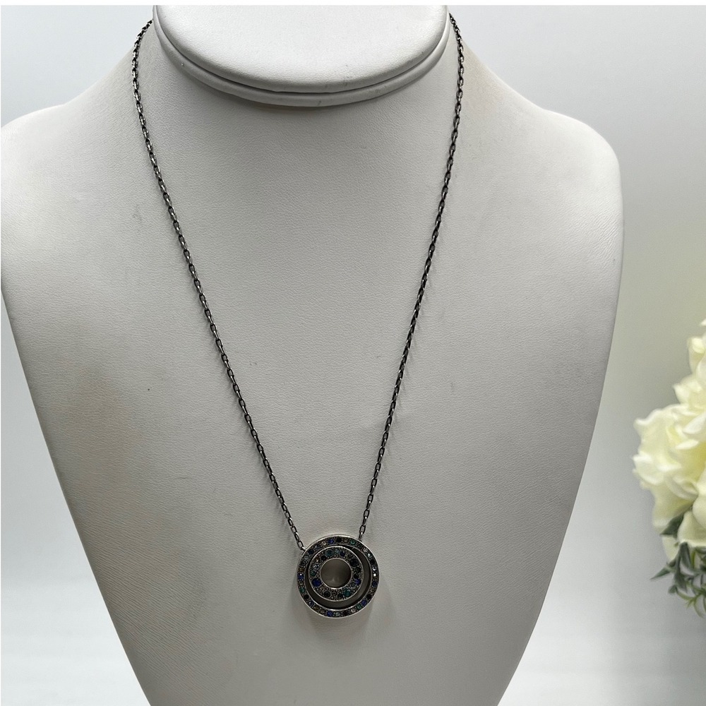 Patricia Locke Rare Omni Double Circle Swarovski Crystal Necklace Signed Retired